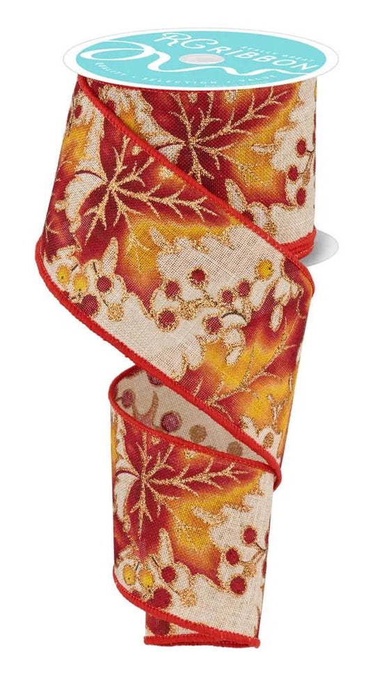Wired Fall Leaves Ribbon- 2.5”x10 Yards