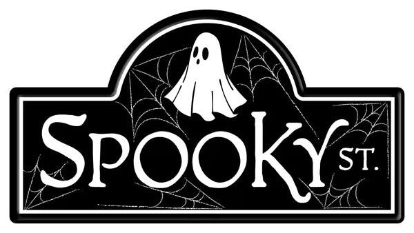 Spooky Street Metal Embossed Wreath Sign-15”x8”