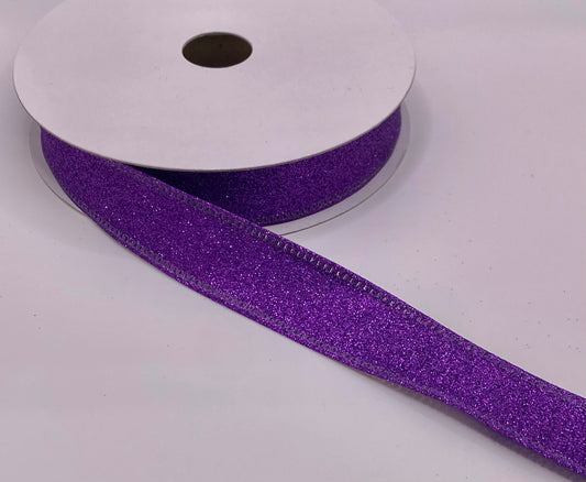 10 Yards - 7/8" Wired Purple Glitter Ribbon