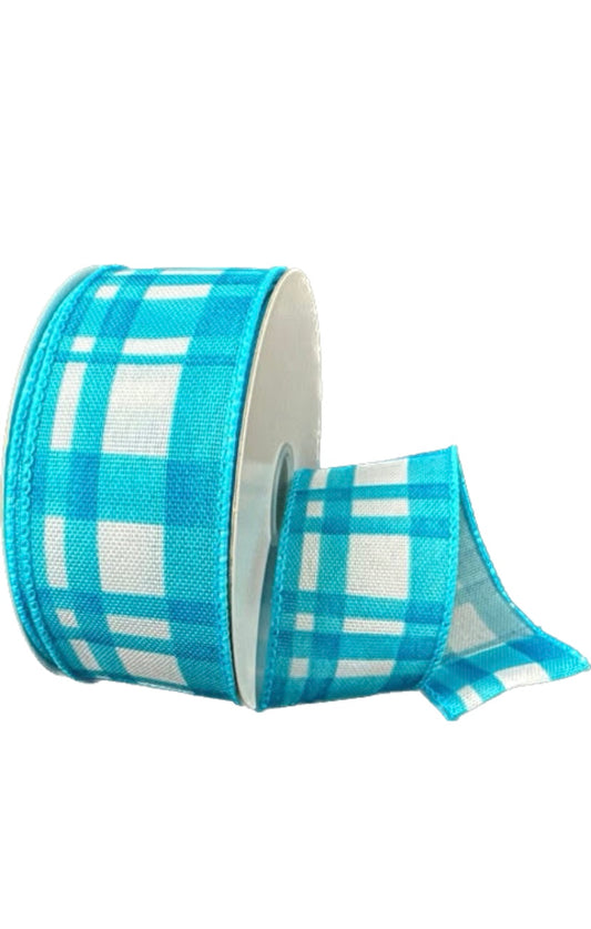 Wired Turquoise Watercolor Tuttola Plaid Ribbon- 1.5” x10 Yards