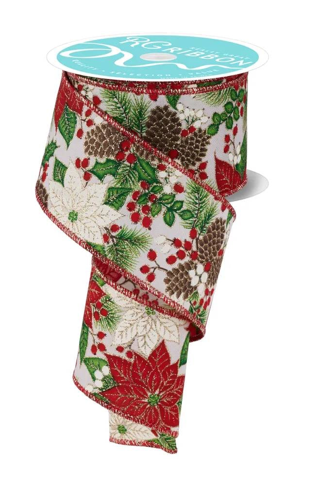 Wired Christmas Poinsettia Ribbon-2.5”x10 Yards