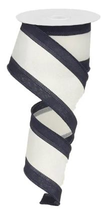 10 Yards - 2.5” Wired Navy and White Stripe Satin Ribbon