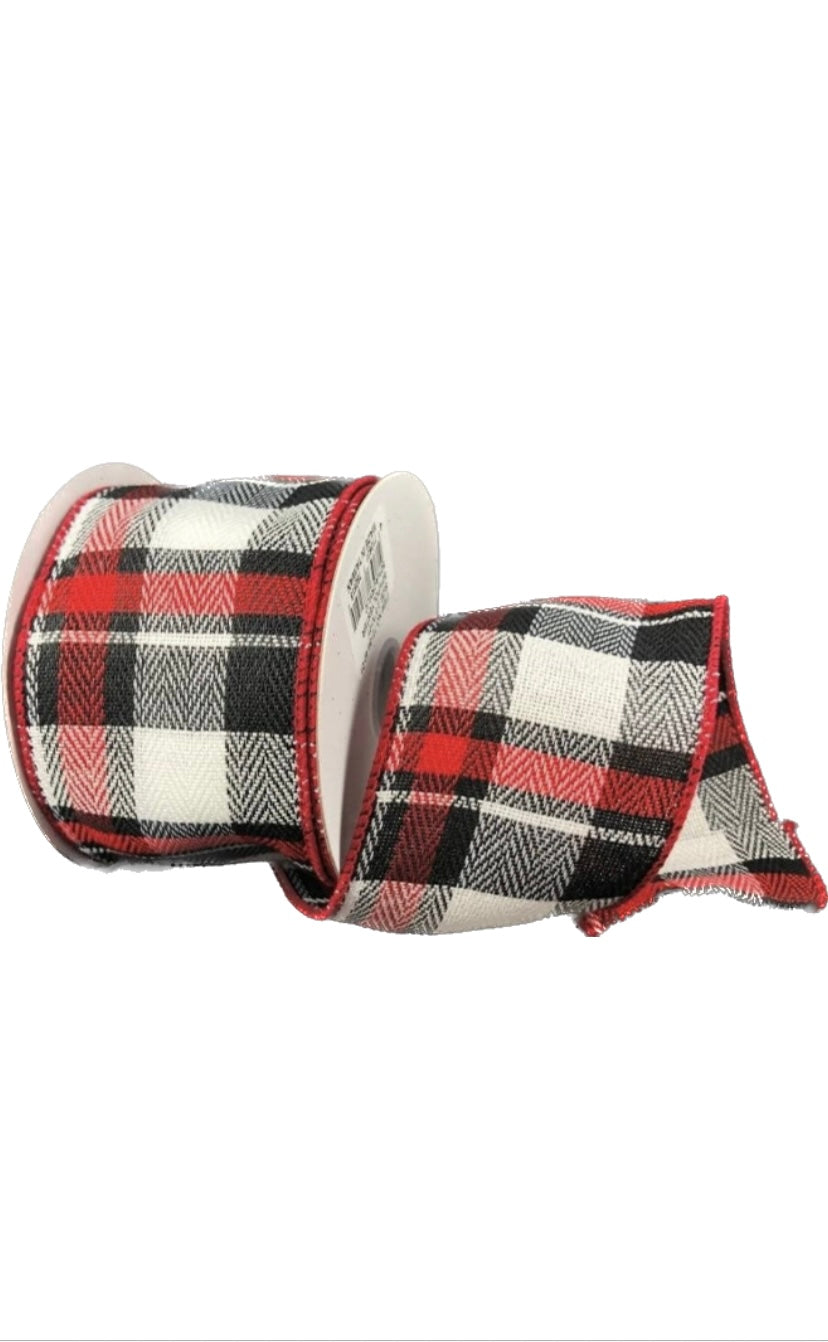 Wired Black, Red, and White Check Ribbon- 2.5” x10 Yards