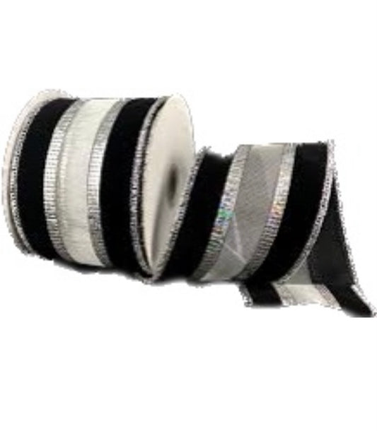 10 Yards - 2.5" Wired Black Velvet with Silver Ribbon