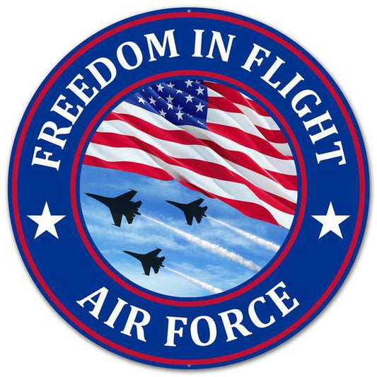 12” Round Metal Freedom In Flight Air Force Wreath Sign