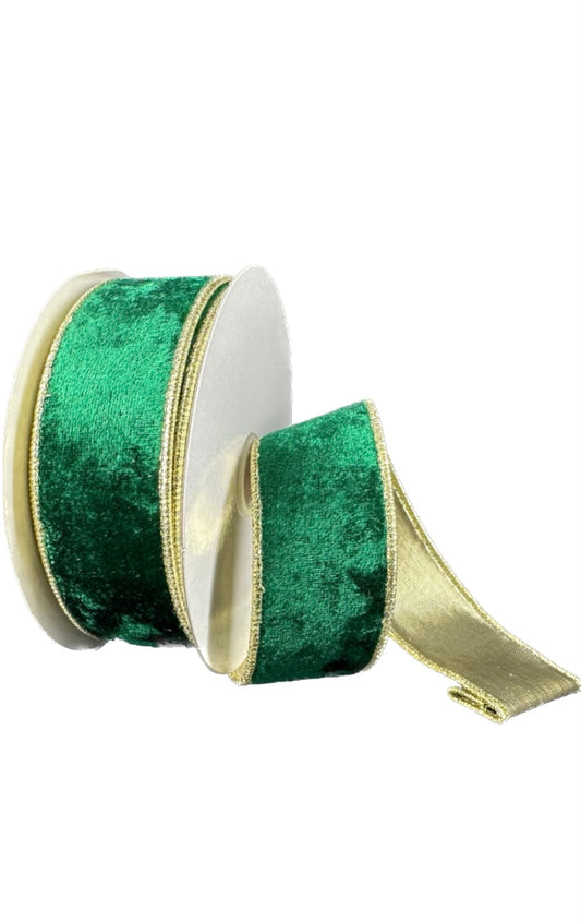 Wired Hunter Green Crushed Velvet Ribbon-1.5”x10 Yards