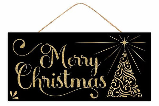 12.5”x6” Merry Christmas Wreath Sign with Glitter Accent