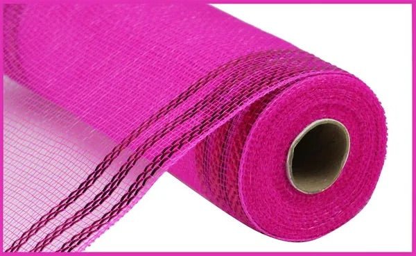Hot Pink Border Stripe Metallic Mesh- 10”x10 Yards