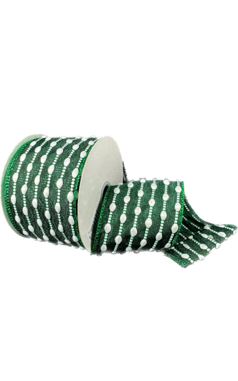 Wired Dark Green Metallic Snowball Weave Ribbon- 2.5”x 10 Yards