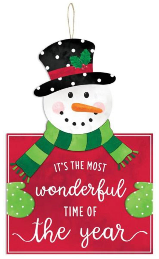 13.5”x9” It’s The Most Wonderful Time Of The Year Snowman Wreath Sign