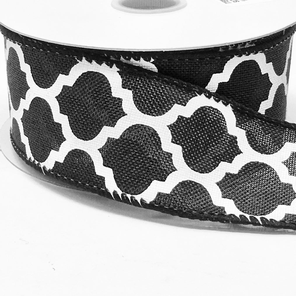 10 Yards - 1.5” Wired Black and White Lattice Ribbon