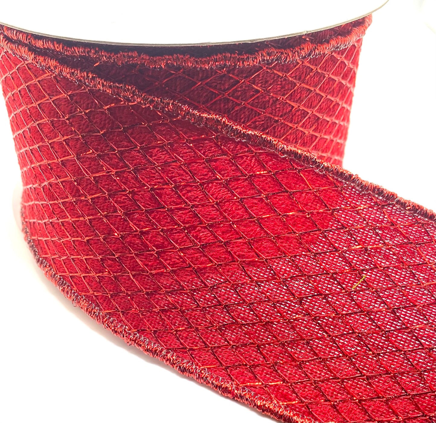 10 Yards - 2.5” Wired Red Velvet Red Net Overlay Ribbon