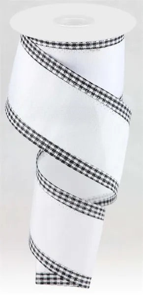 Wired White Background with Black and White Gingham Check Edge Ribbon-2.5”x10 Yards