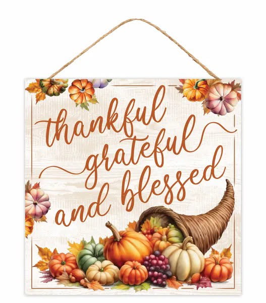 10” Square Thankful Grateful and Blessed Wreath Sign