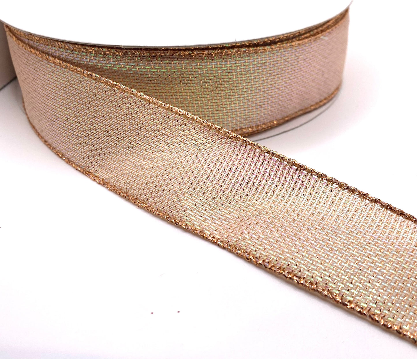 50 Yards - 1.5” Wired Blush Irid Galaxy Metallic Ribbon