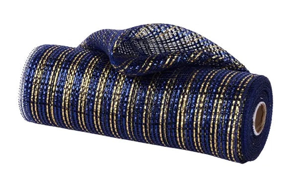 Navy Blue and Gold Wide Foil Mesh- 10”x10 Yards