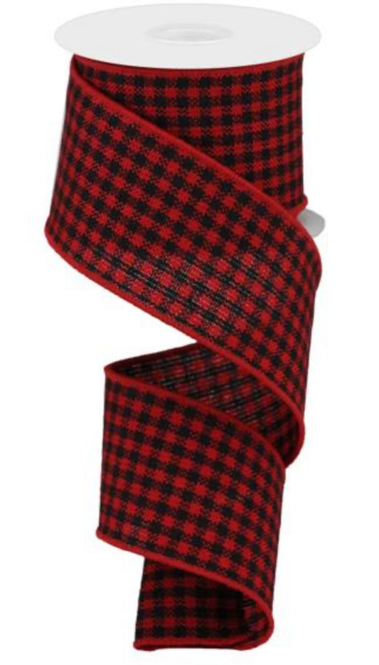 10 yards - 2.5" Wired Red and Black Woven Mini Check Ribbon