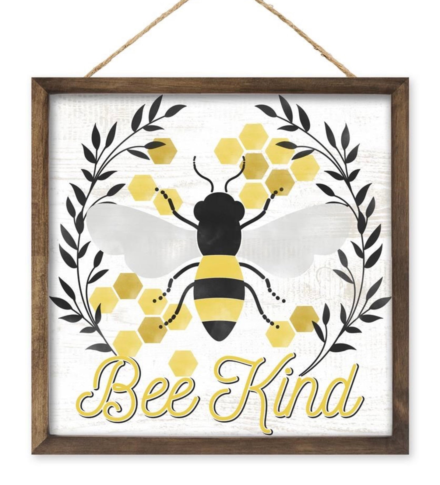 10” Square Bee Kind Wreath Sign