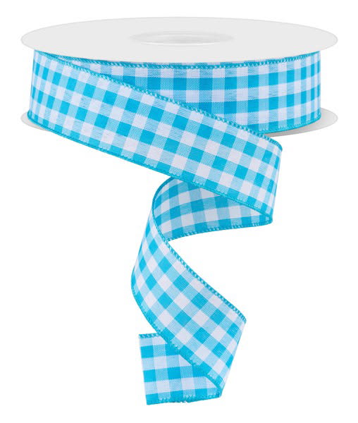 Wired Turquoise and White Gingham Check Ribbon- 1.5”x50 Yards