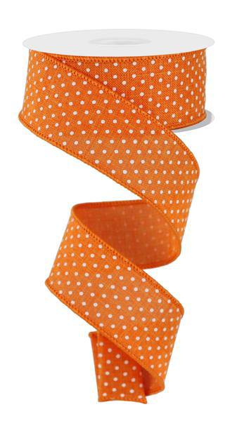 Wired Orange with Small White Dots Ribbon- 1.5”x10 Yards