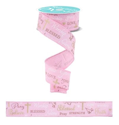 Wired Pink Words of Faith Ribbon-1.5”x10 Yards