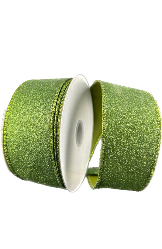 Wired Christmas Green Glitter Ribbon- 1.5”x10 Yards