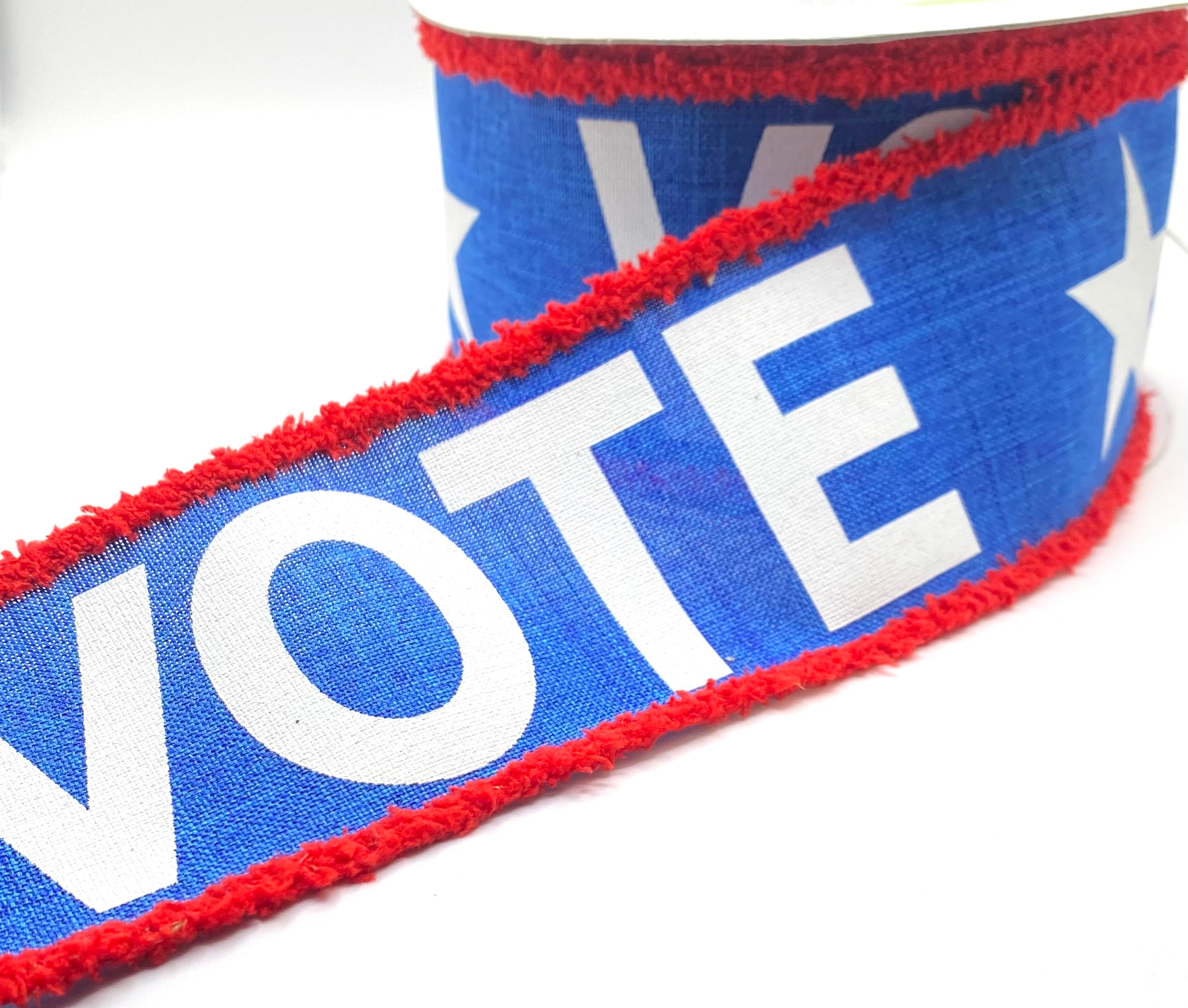 10 Yards - 2.5” Wired Blue and White Vote Ribbon – foxwreathsupplies