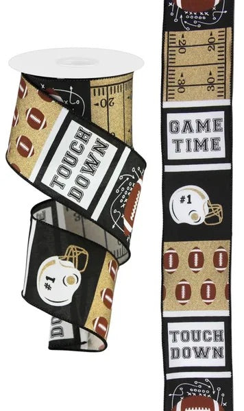 Wired Black and Gold Football Ribbon-2.5”x 10 Yards