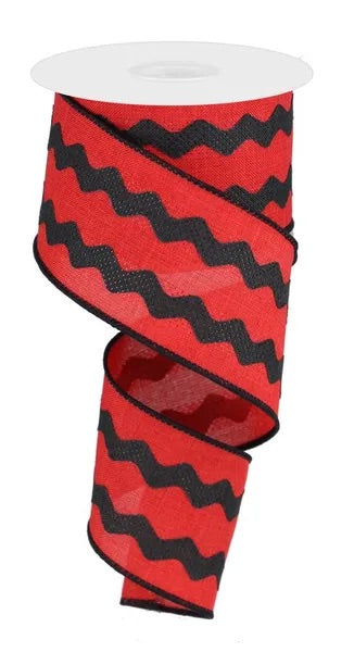 Wired Red and Black Ric Rac Ribbon- 2.5”x10 Yards