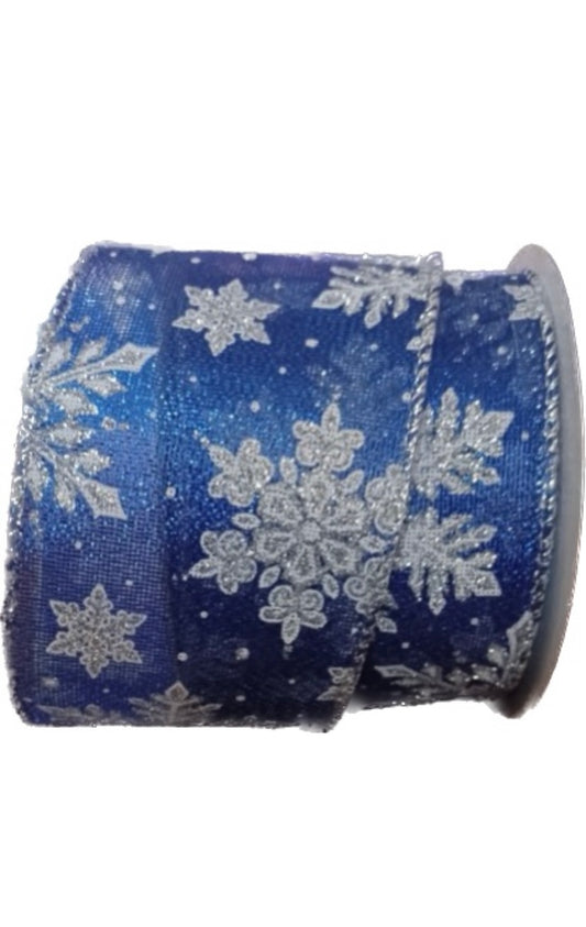 Wired Royal Blue and Silver Snowflake Ribbon-2.5”x10 Yards