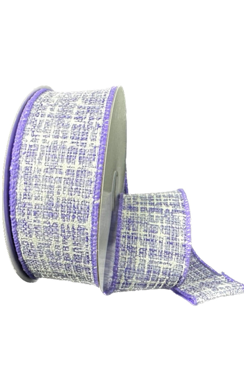 10 Yards - 1.5” Wired Lavender and White Embellished Tweed Ribbon ...
