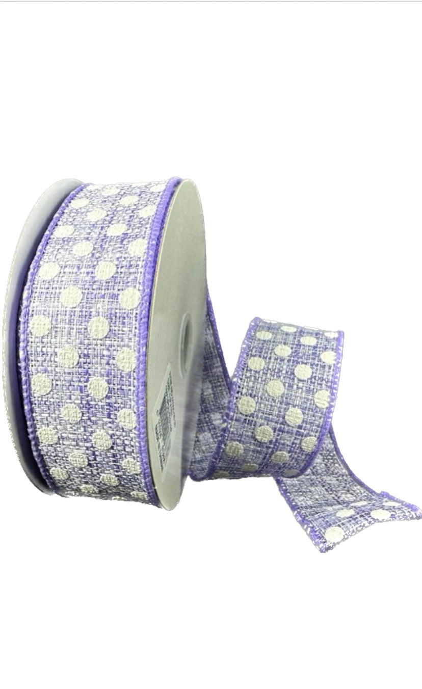 Wired Lavender Tweed White Small Dots Ribbon- 1.5”x 10 Yards