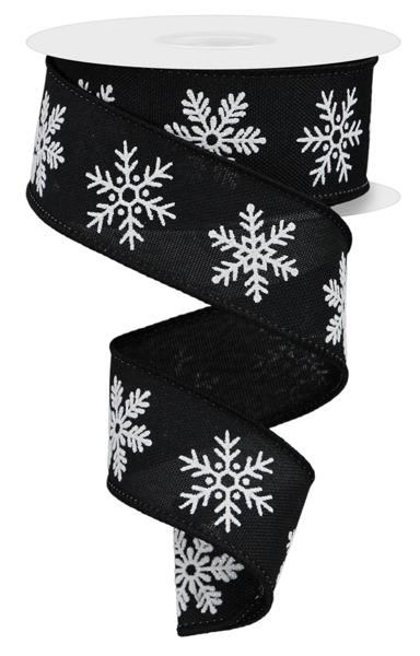 Wired Black and White Glitter Winter Snowflake Ribbon