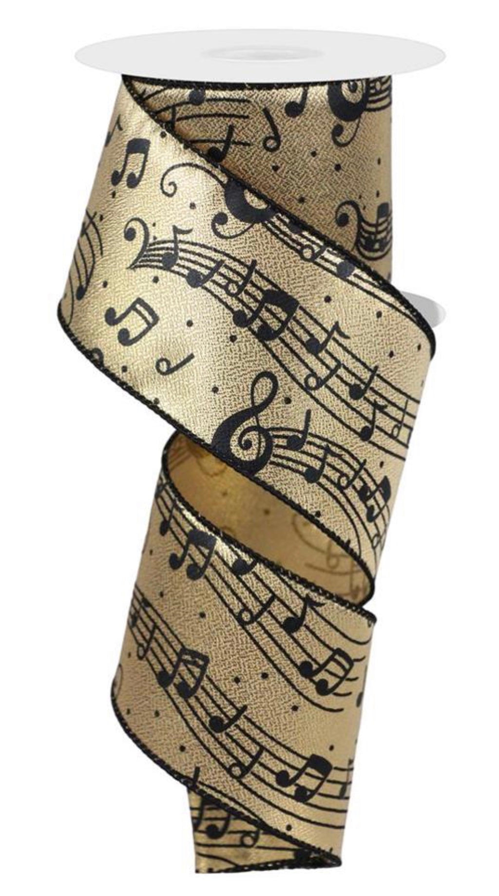 10 Yards - 2.5” Wired Black and Metallic Gold Music Note Ribbon ...