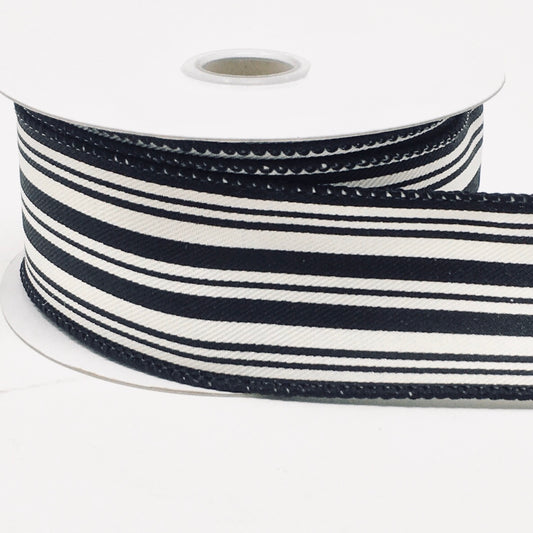 10 Yards - 1.5” Wired Black and Cream Stripe Ribbon