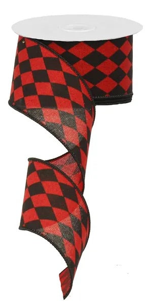 Wired Black and Red Harlequin Ribbon - Christmas Ribbon- 2.5”x10 Yards
