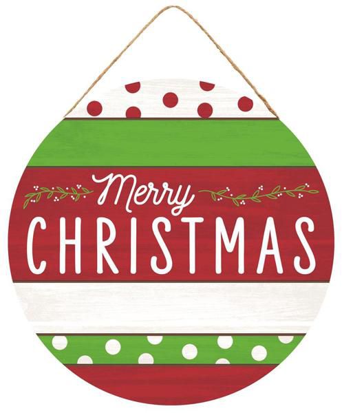 10.5” Round Merry Christmas Polka Dot Wreath Sign