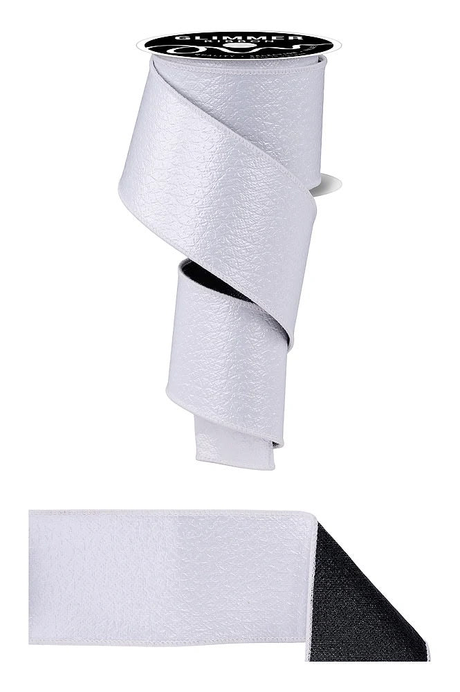 Wired White and Black Ice Crackle/Sparkle Fused Ribbon-2.5”x10 Yards