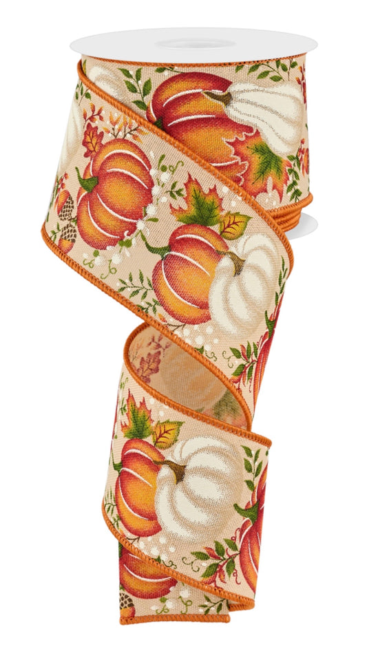 10 Yards - 2.5” Wired Fall Pumpkin and Gourd Ribbon