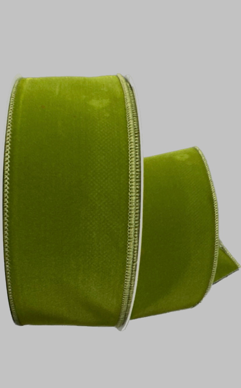 Wired Moss Green Flat Velvet Ribbon-2.5”x50 Yards