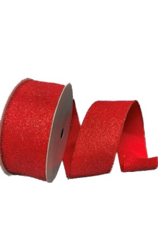 Wired Red Glitter Christmas Ribbon-2.5”x50 Yards