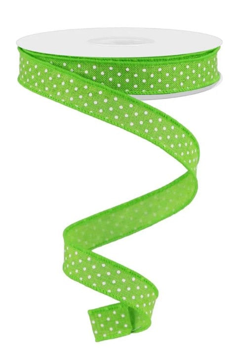 Wired Lime and White Raised Swiss Dot Ribbon-5/8”x10 Yards