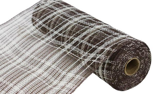 Chocolate and Cream Faux Jute Farmhouse Plaid Mesh-10.25”x10 Yards