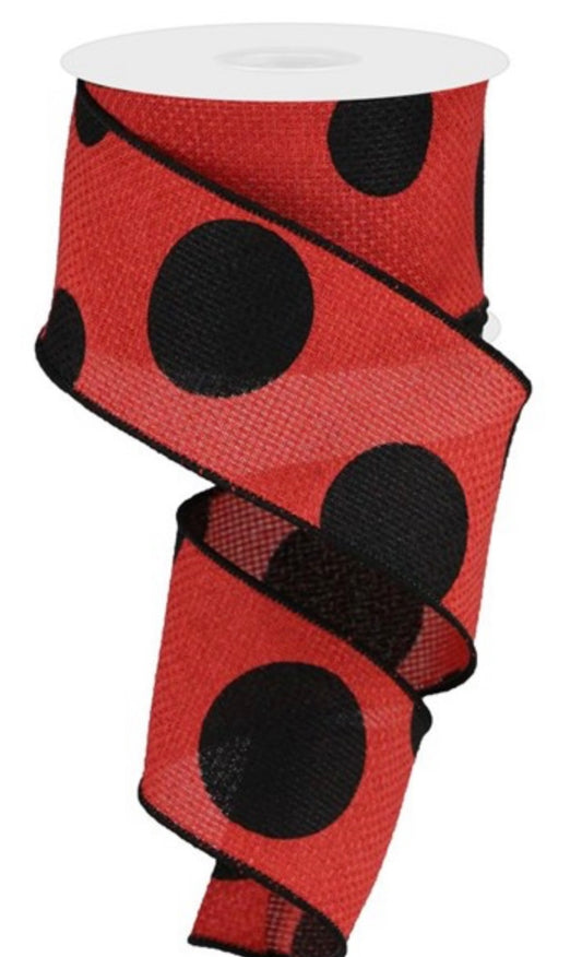 10 Yards - 2.5" Wired Red with Black Dots Ribbon