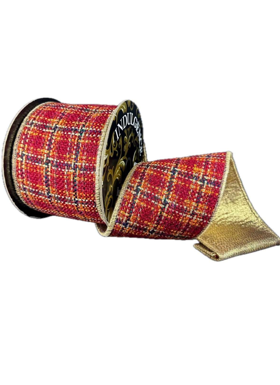 Wired Rust Moss Yellow Thick Weave Tweed Gold Metallic Back Ribbon- 4”x5 Yards