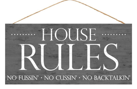 12.5”x6” House Rules Wreath Sign