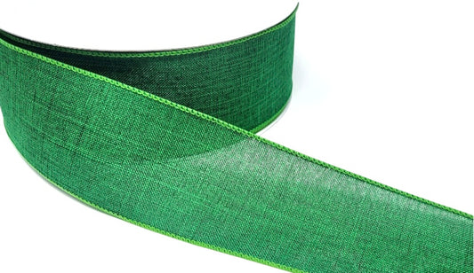 50 Yards - 2.5” Emerald Green Linen Ribbon