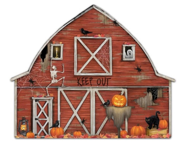 12”x9.75” Metal Embossed Haunted Barn Wreath Sign