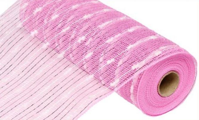 10.5 inch x 10 Yards Pink Puff Ball Metallic Mesh