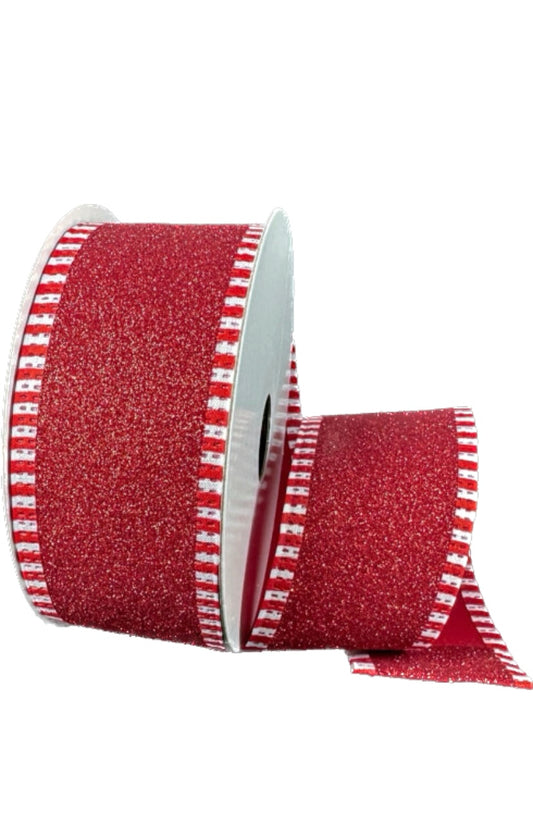 Wired All Flat Red Glitter Dash Edge Ribbon- 1.5”x10 Yards